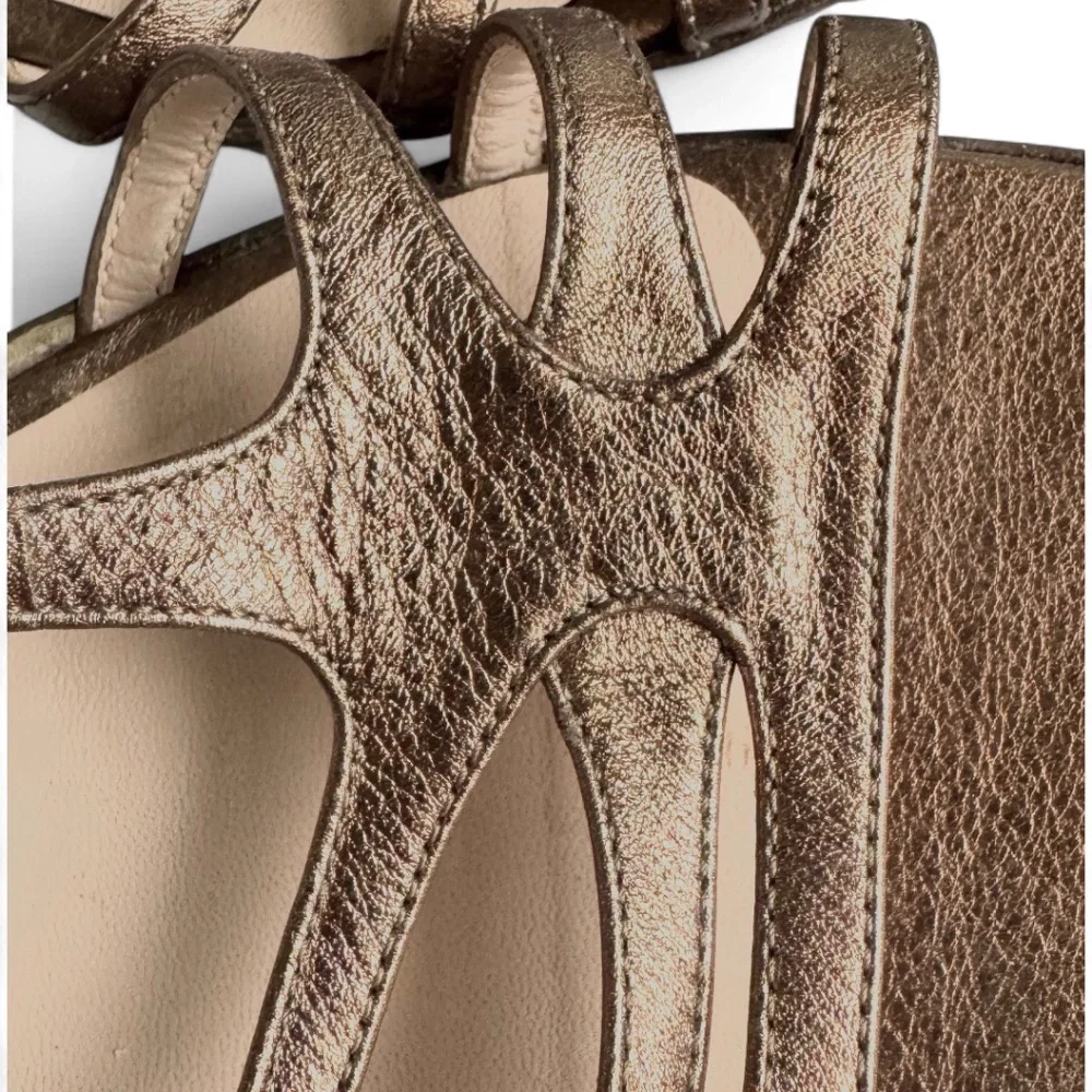 Salvatore Ferragamo Metallic Bronze Leather Strappy Sandals – Size 9B